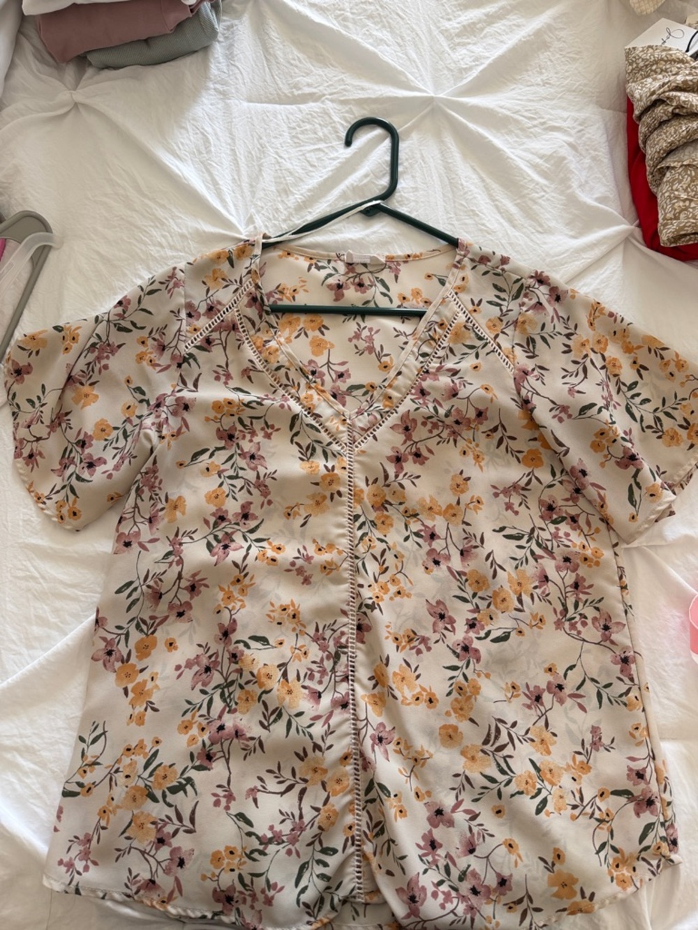 Sienna Sky Cream Floral V-Neck Blouse with Yellow & Pink Flowers